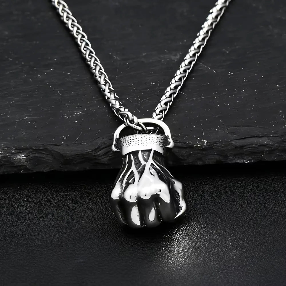 Retro Strength Fist Hand Pendant Necklace Stainless Steel Clenched Fist Hand Amulet Pendant Unisex Gothic Hip Hop
