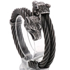 Viking Wolf Head Twisted Cable Open Cuff Bangle Bracelet For Men Stainless Steel Men's Bracelets Rock Roll Jewelry