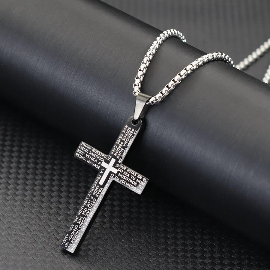 Classic Stainless Steel Cross Necklace For Men 24 Inches Long Pendant Collar Hiphop Rock Outdoor Cool Riding Neck Accessories