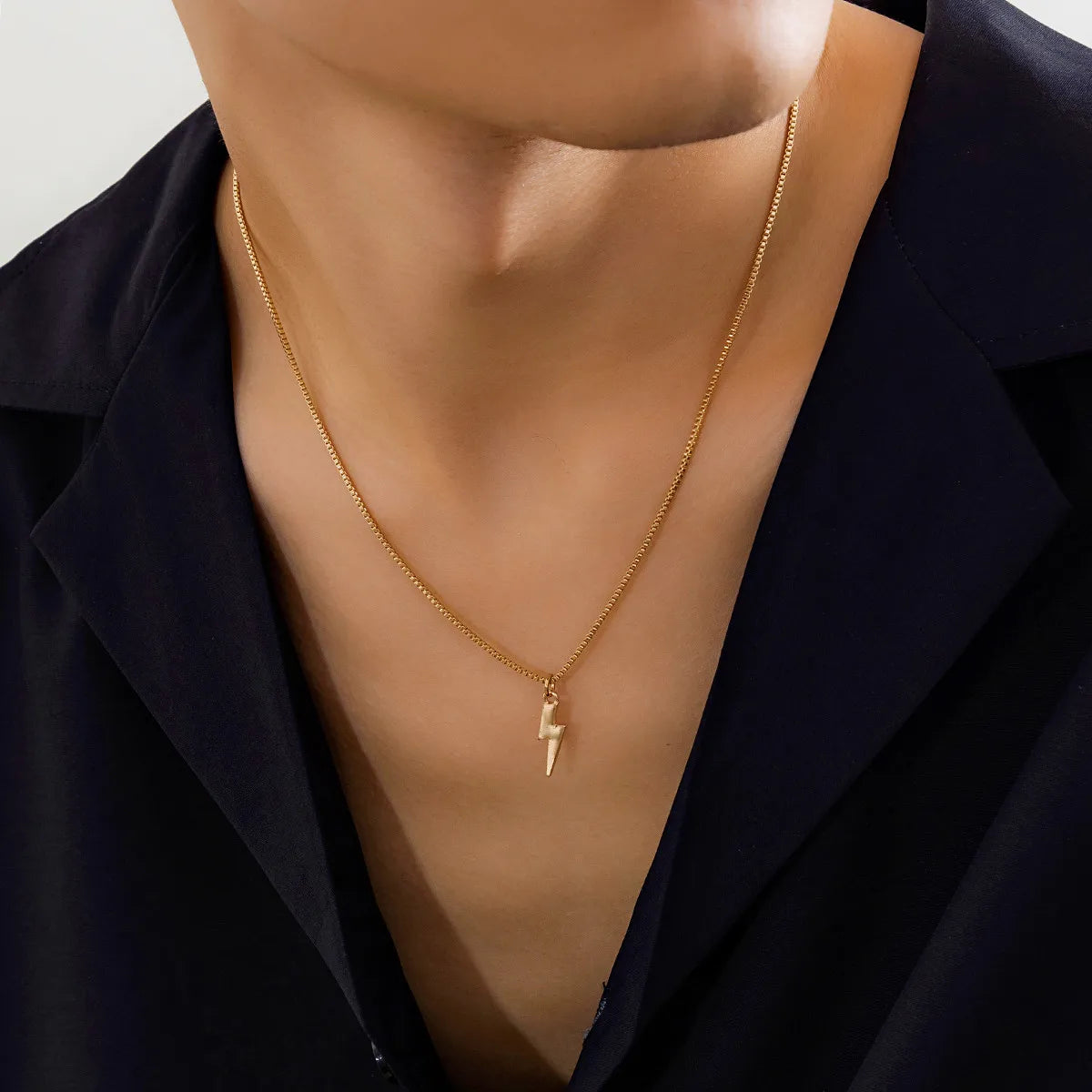 Lightning Bolt Box Chain Necklace — Stainless Steel