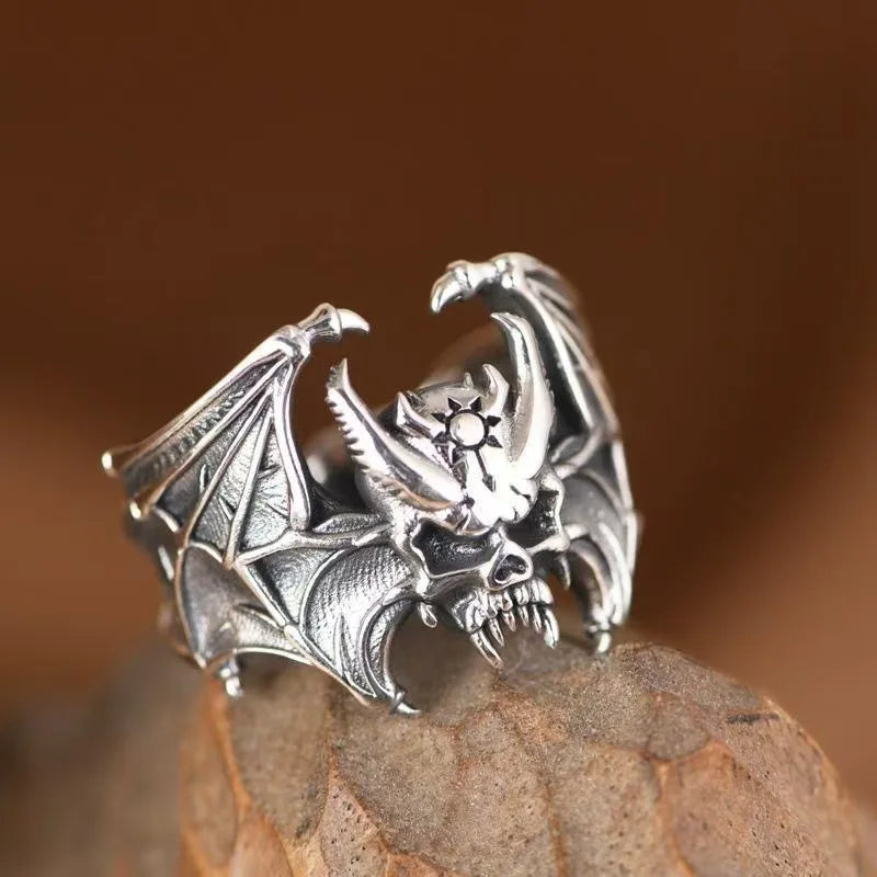 BOCAI New S925 Sterling Silver Retro Punk Skull Vampire Ring Selected Gifts