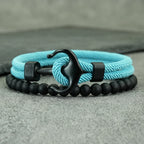 Stylish 2Pcs Men Anchor Bracelet Set Grade A 4mm Cord Sweat Wicking Sports Wrist Accessories Perfect Gift For Him