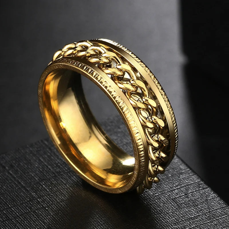 Anxiety Fidget Rings For Men Spining Titanium Stainless Steel Colorfully Spinner Rotatable Chain Jewelry Rotating Rings