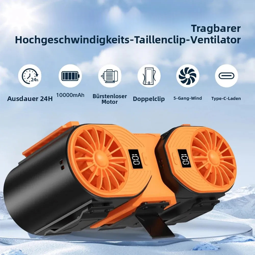 Portable Waist-Worn Cooling Fan with USB-C Rechargeable Dual-Fan System | ventiladores recargables，fans handheld