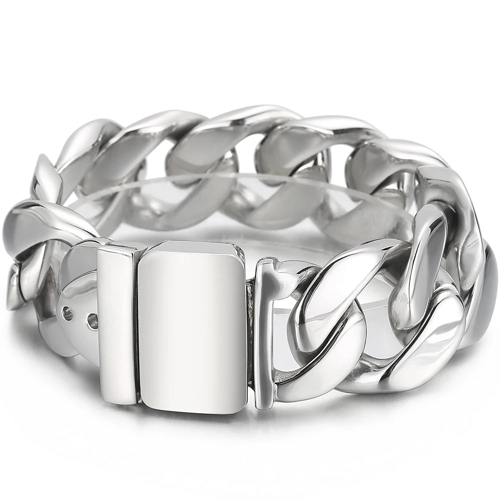 Men Bracelet for Man In Brushed Stainless Steel Luxury Gold Color 25MM Curb Link Chain Men's Bracelets On Hand Bands