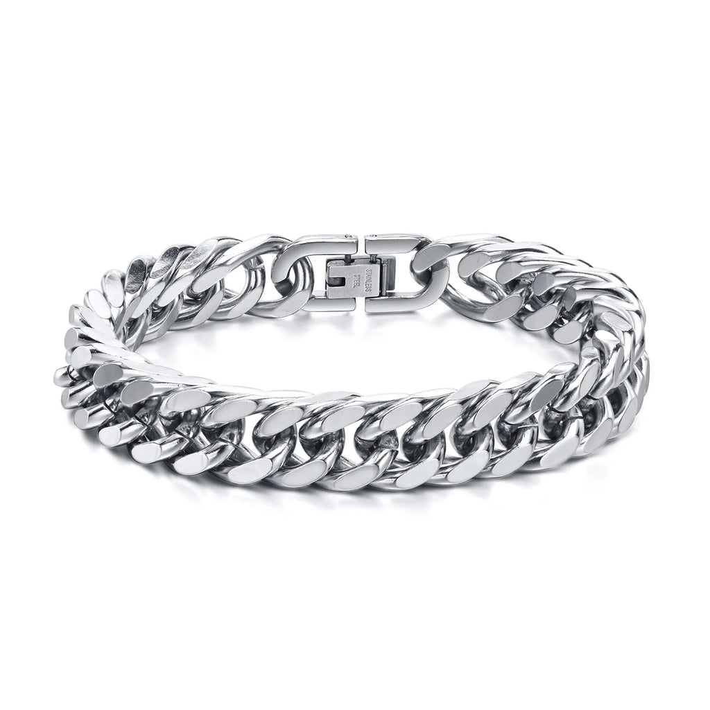 Men's Chunky 8/10/12/15MM Stainless Steel Cuban Chain Bracelets,Never Fade Silver Color Metal Hip Hop Male Wristband Pulseira
