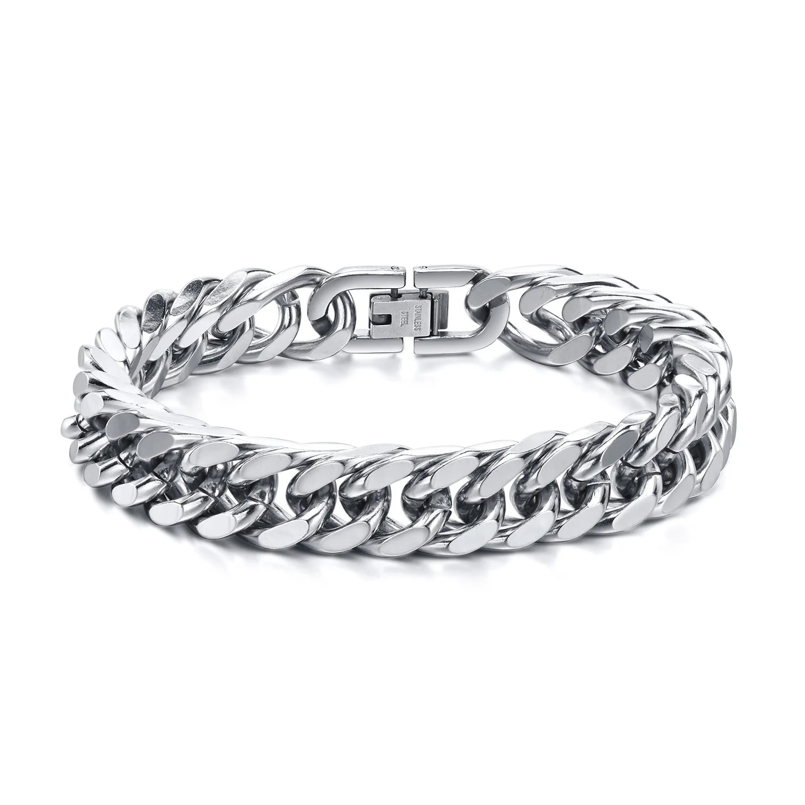 Men's Chunky 8/10/12/15MM Stainless Steel Cuban Chain Bracelets,Never Fade Silver Color Metal Hip Hop Male Wristband Pulseira