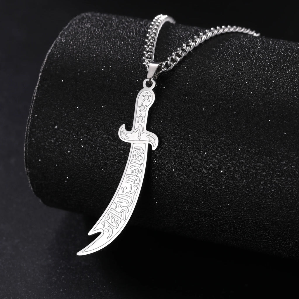 Stainless Steel Sword Necklace for Men Women Islamic Arabic Zulfiqar Sword Pendant Necklaces Muslim Jewelry Talisman