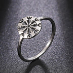 Dawapara Aegishjalmur The Helm of Awe Symbol Ring Vegvisir Norse Compass Stainless Steel Cut Out Scandinavian Jewelry