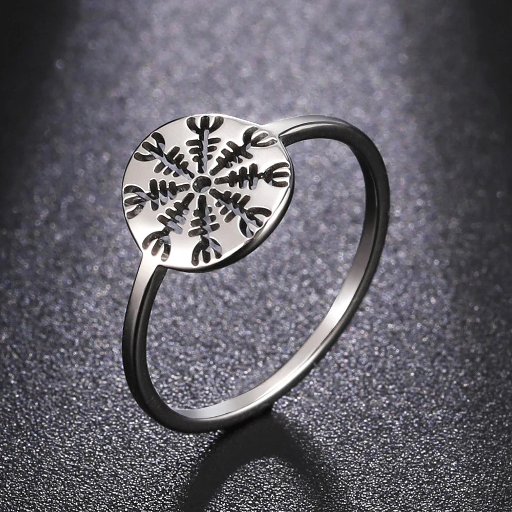 Dawapara Aegishjalmur The Helm of Awe Symbol Ring Vegvisir Norse Compass Stainless Steel Cut Out Scandinavian Jewelry