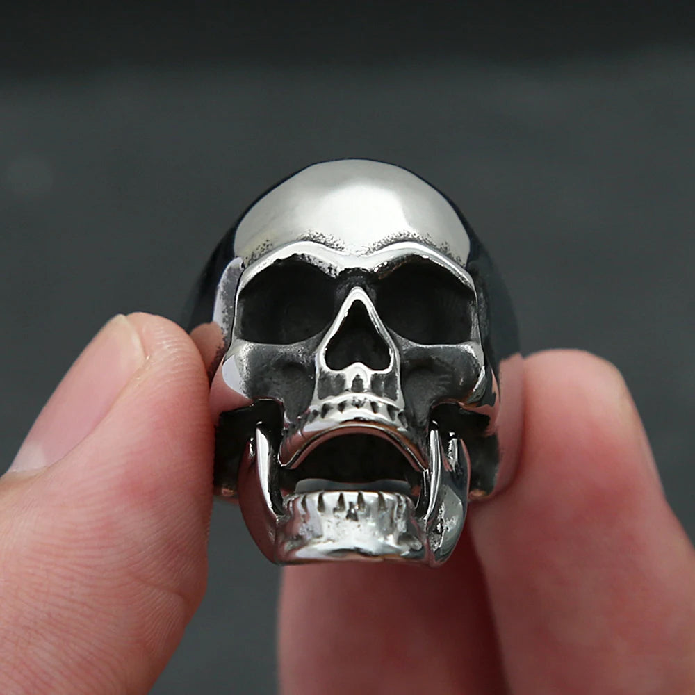 Punk Skull Ring With Movable Jaw — Stainless Steel