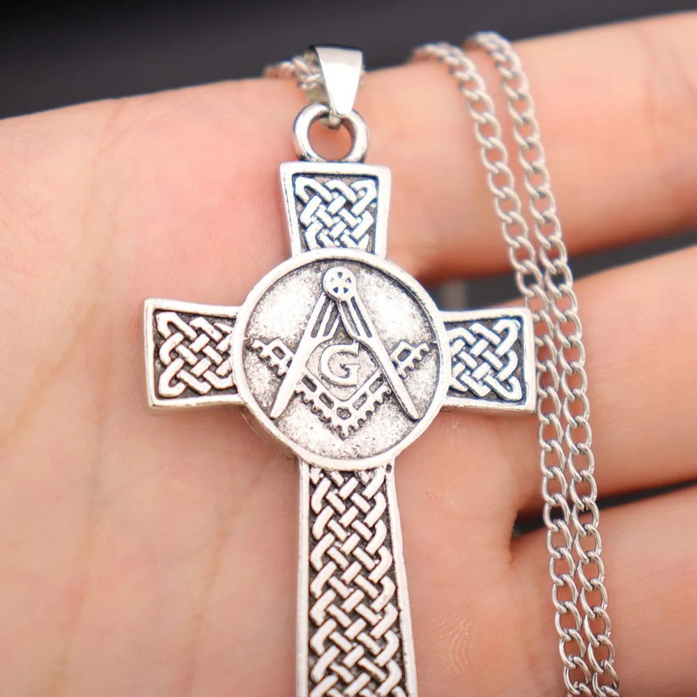 New Celtic Cross & AG Masonic Logo Pendant Necklace for Men Fashion Charm Pendant Religious Party Jewelry Accessories