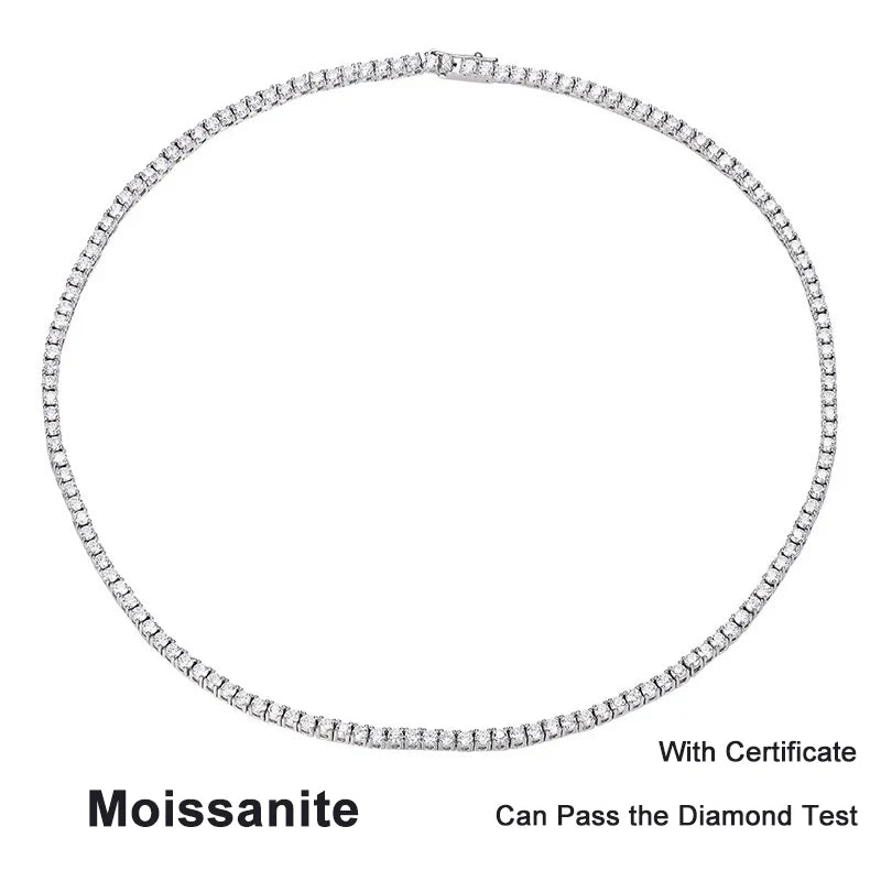 NeeTim 2.5mm Full Moissanite Tennis Necklace 925 Sterling Silver with Gold Plated Necklaces Neck Chain Fine Jewelry for