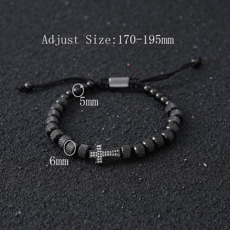 Cross Beaded Bracelet for Men and Women — Stainless Steel