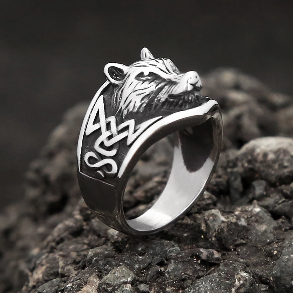 Viking Wolf Head Celtic Ring — Stainless Steel