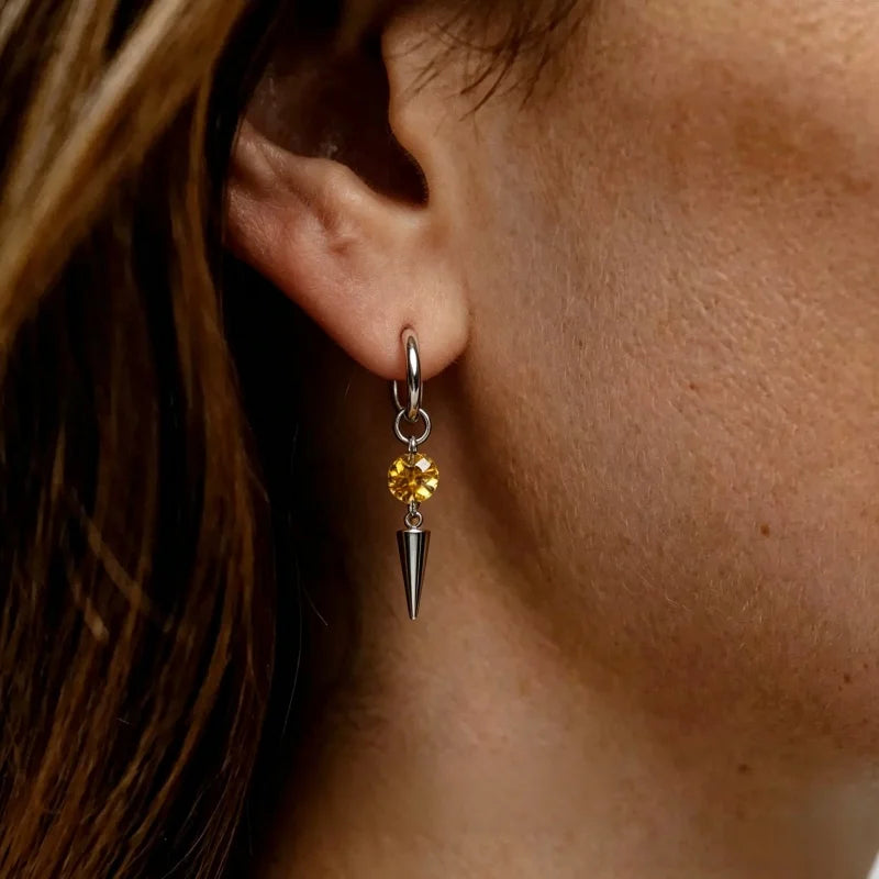 Colorful Cubic Zircon Huggie Hoop Earrings — Cone Spike Dangle