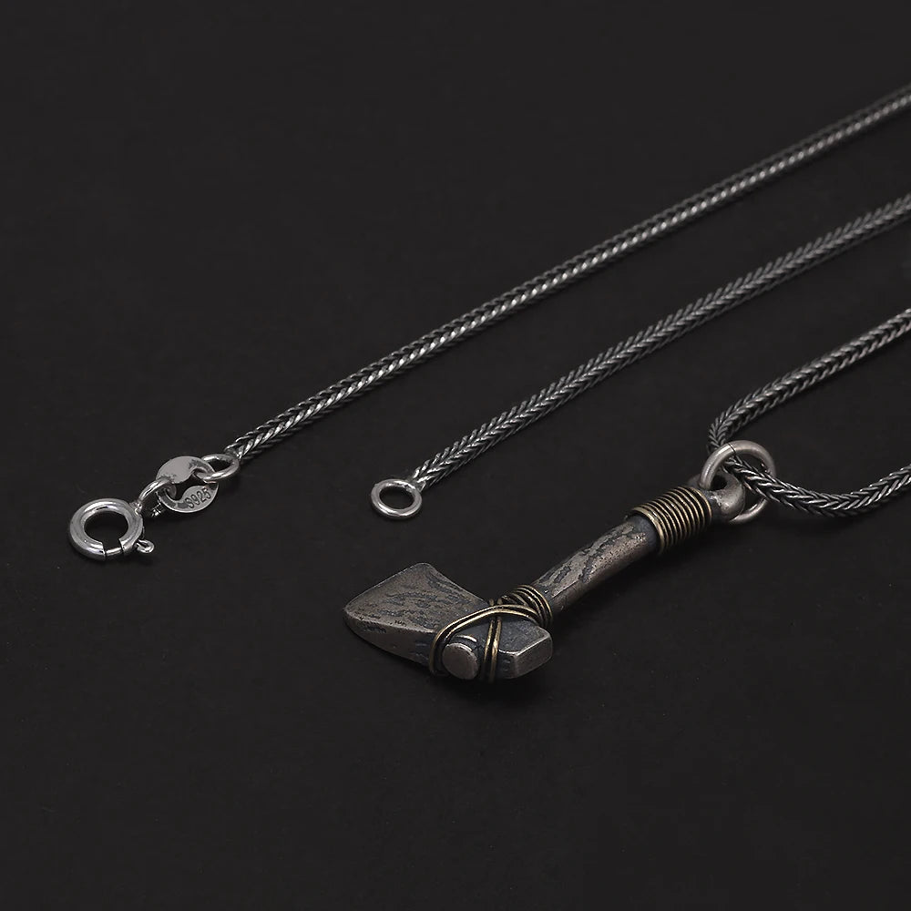 925 Sterling Silver Nordic Viking Axe Pendant Necklace Antiqued Retro Punk Celtic Trendy Male Boy Amulet Jewelry Gifts