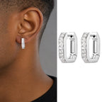 Men's U-shaped White Zircon Hoop Earrings, Fashion High Quality Waterproof Stainless Steel Earrings, Simple Fashion Jewelry
