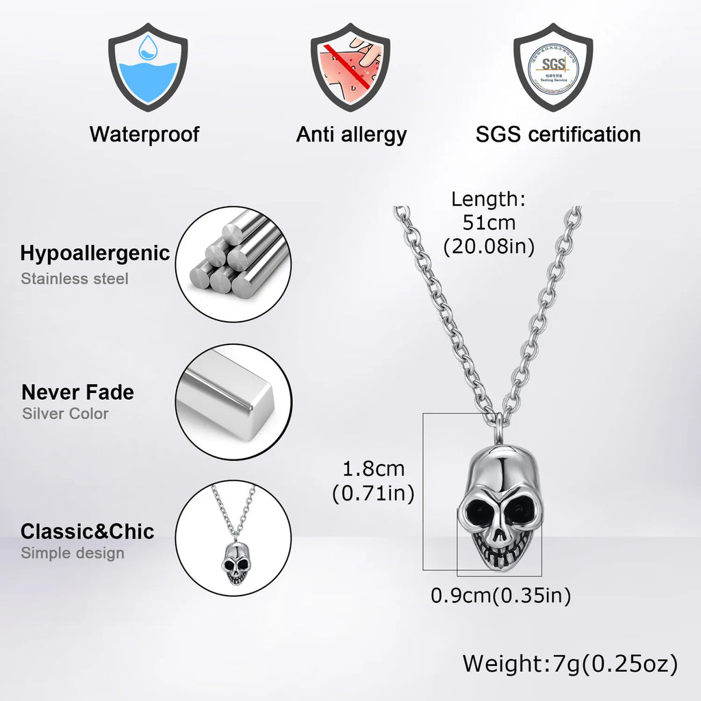 Retro Punk Stainless Steel Skull Necklace for Men,Rock Small Personality Pendant Necklace,Halloween Jewelry