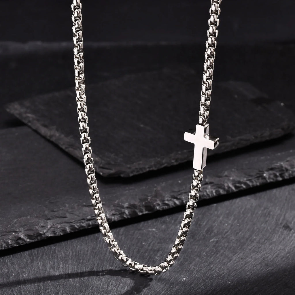 Cross Box Chain Pendant Necklace — Stainless Steel