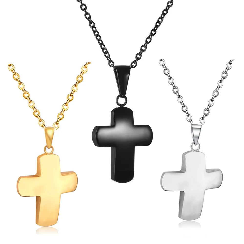 Simple Cross Necklace For Women Men Stainless Steel Chains Religion Cross Pendants Prayer Gifts with 50cm Chain