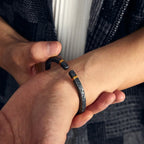 HX Mens Black Rattan Mobius Loop Bracelet Unique Vintage Style Adjustable Open Cuff Fashion Accessory