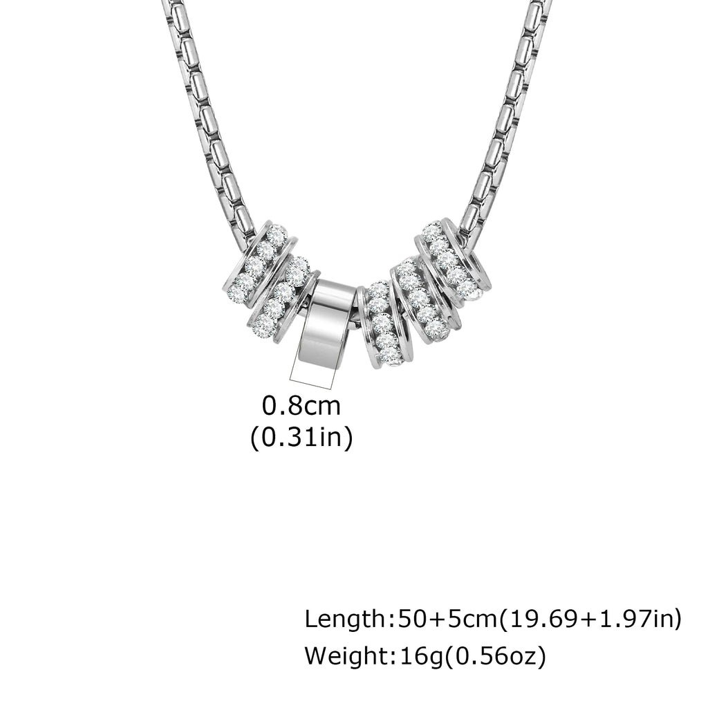 Stylish Luxury Zircon Round Ring Pendant Necklace, High Quality Waterproof Stainless Steel Necklace for Men, Fashion