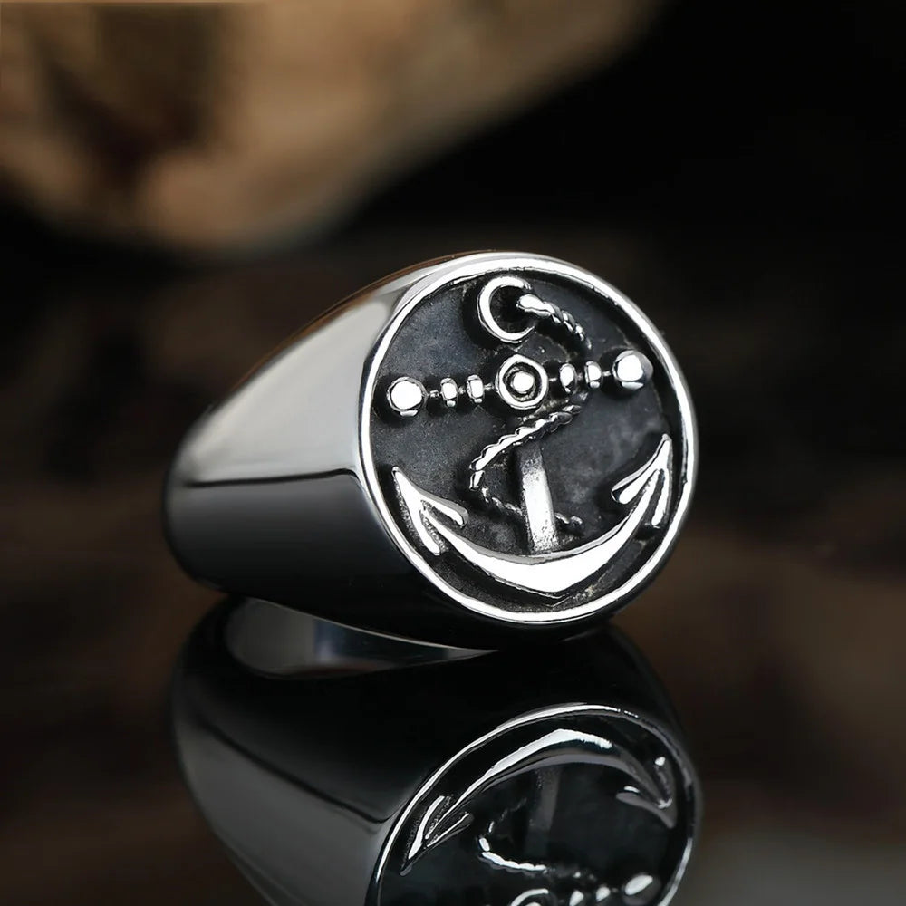 Viking Anchor Nordic Signet Ring — Stainless Steel