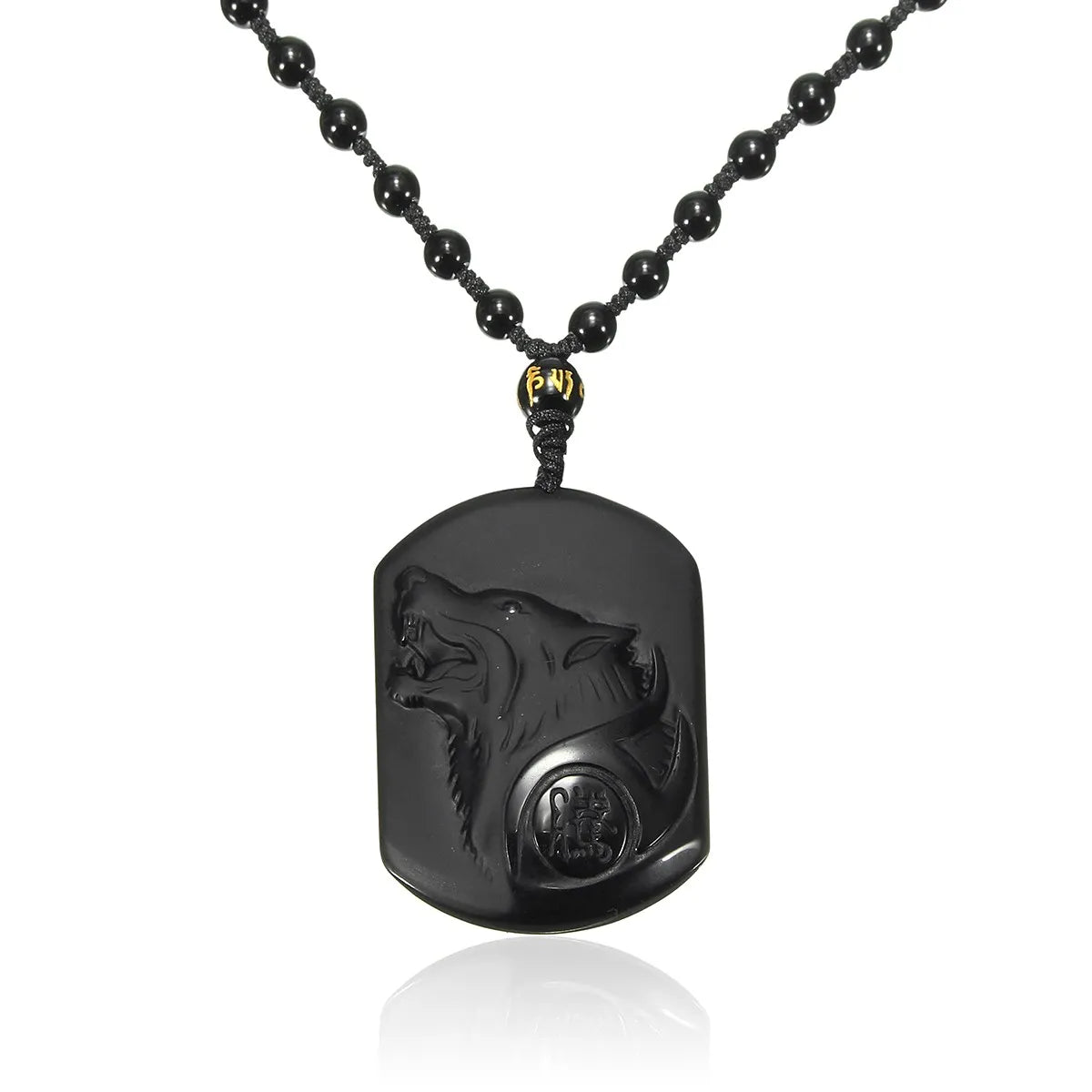 Obsidian Wolf Black Pendant Necklace