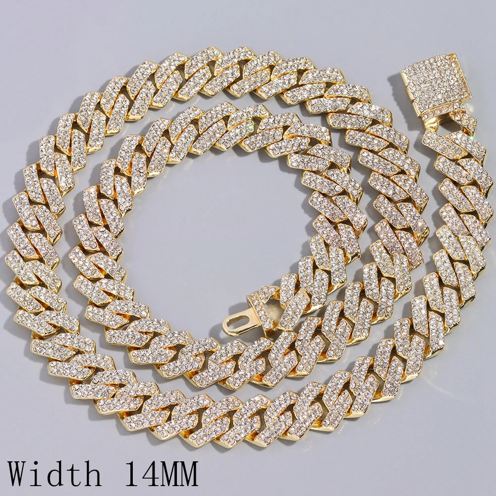 Punk Hip Hop Iced Out Rhinestones Cuban Chain Necklace For Men Women Bling Crystal Prong Cuban Link Choker Necklace Jewelry Gift