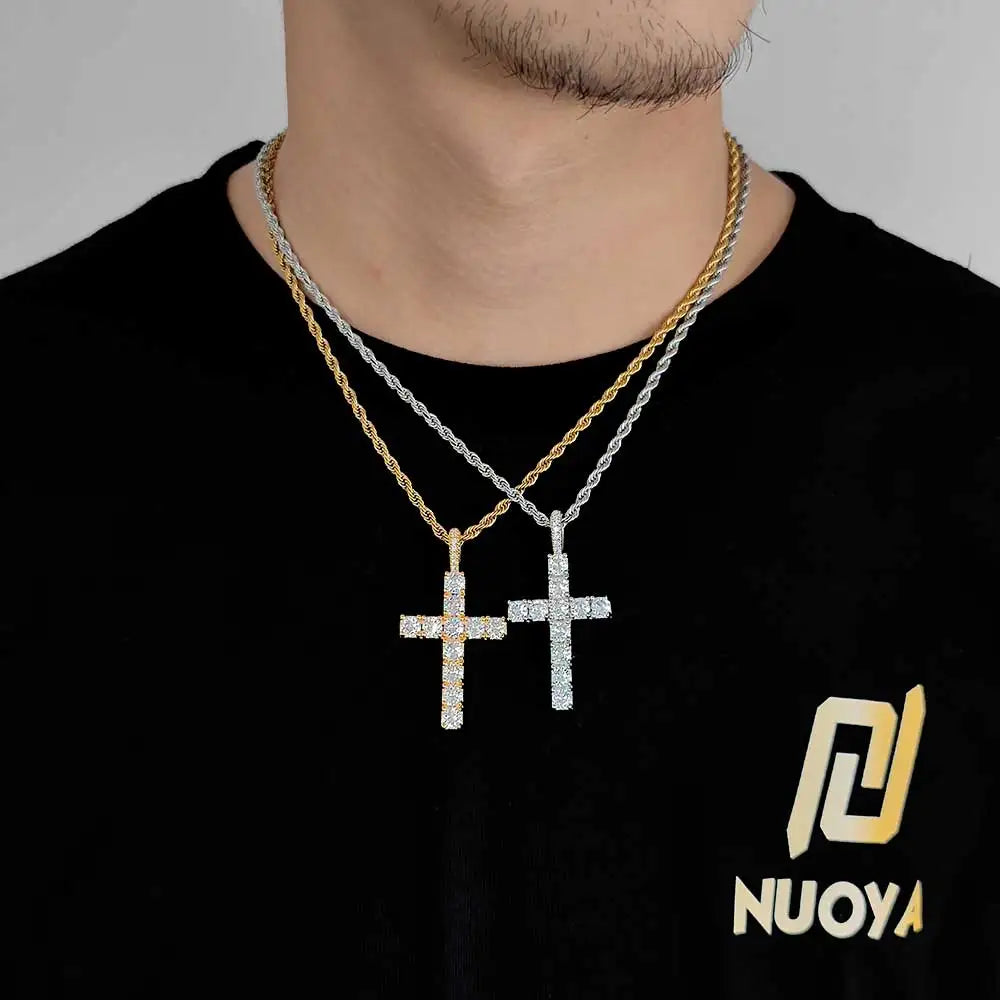 Iced Out Cross Pendant Necklace Stainless Steel CZ
