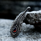 Iced Out Fire Feather Stainless Steel Pendant Necklace