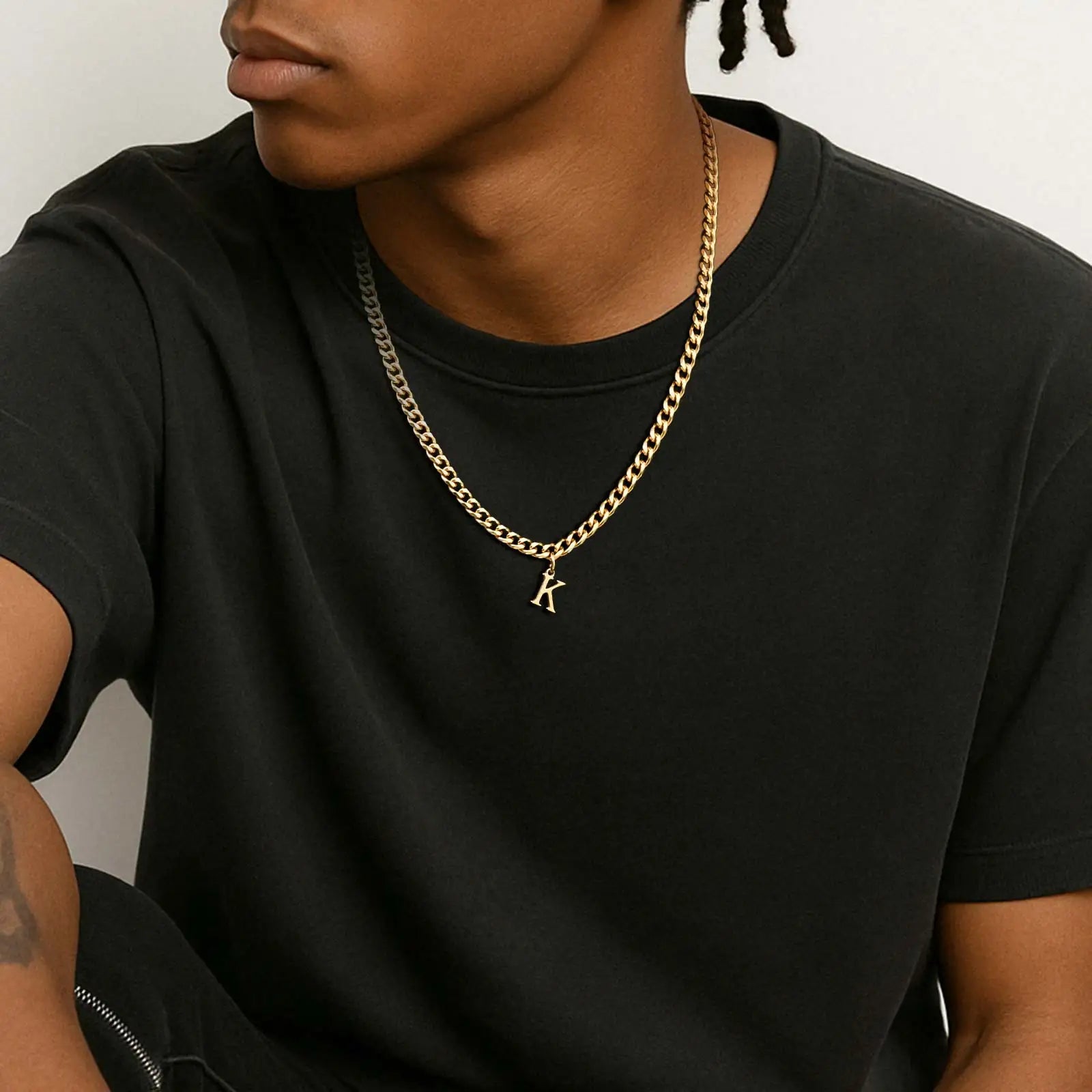 Vnox Men's Thick 5mm Wide Chain 26 Letters Pendant Necklace Punk Hip Hop Gold Color Jewelry On Neck Boys Cool Wear