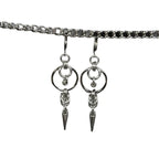 Silver-Tone Spike Rivet Tassel Double Circle Dangle Earrings