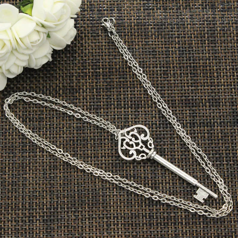 Vintage Skeleton Key 69MM Pendant Necklace Silver