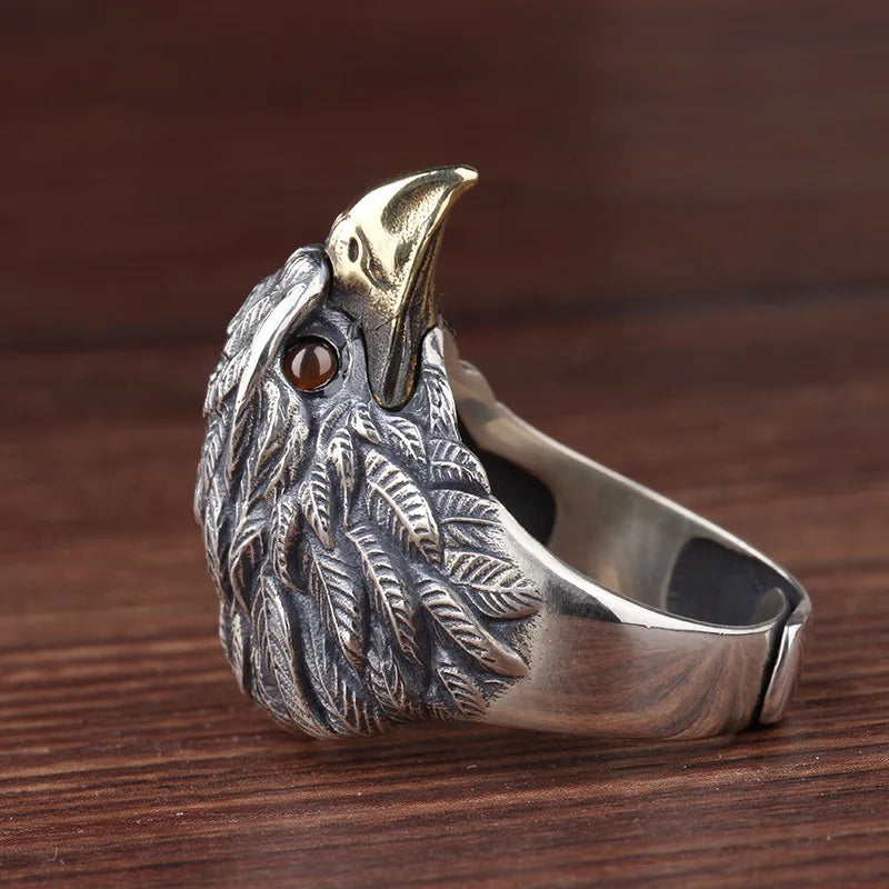 Buyee 925 Sterling Silver Big Ring Finger Cute Eagle Open Ring for Women Man Unique Fashion Animal Punk Fine Jewelry Circle