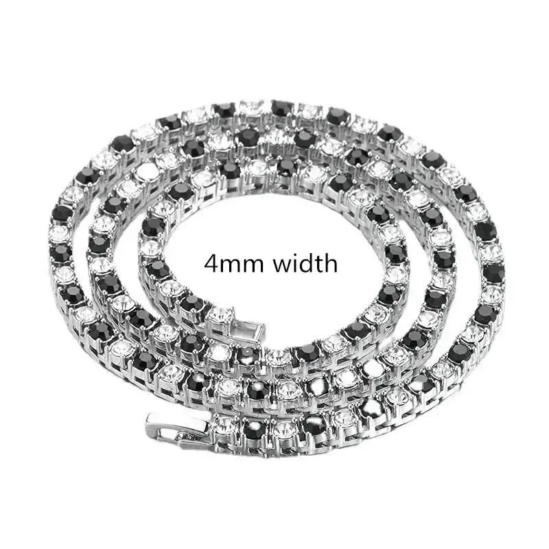 4/5mm 1 Row Black White Crystal Cz Stone Tennis Chain Hip Hop Choker Necklace Bling Iced Out Rock Jewelry For Men Women 18inch