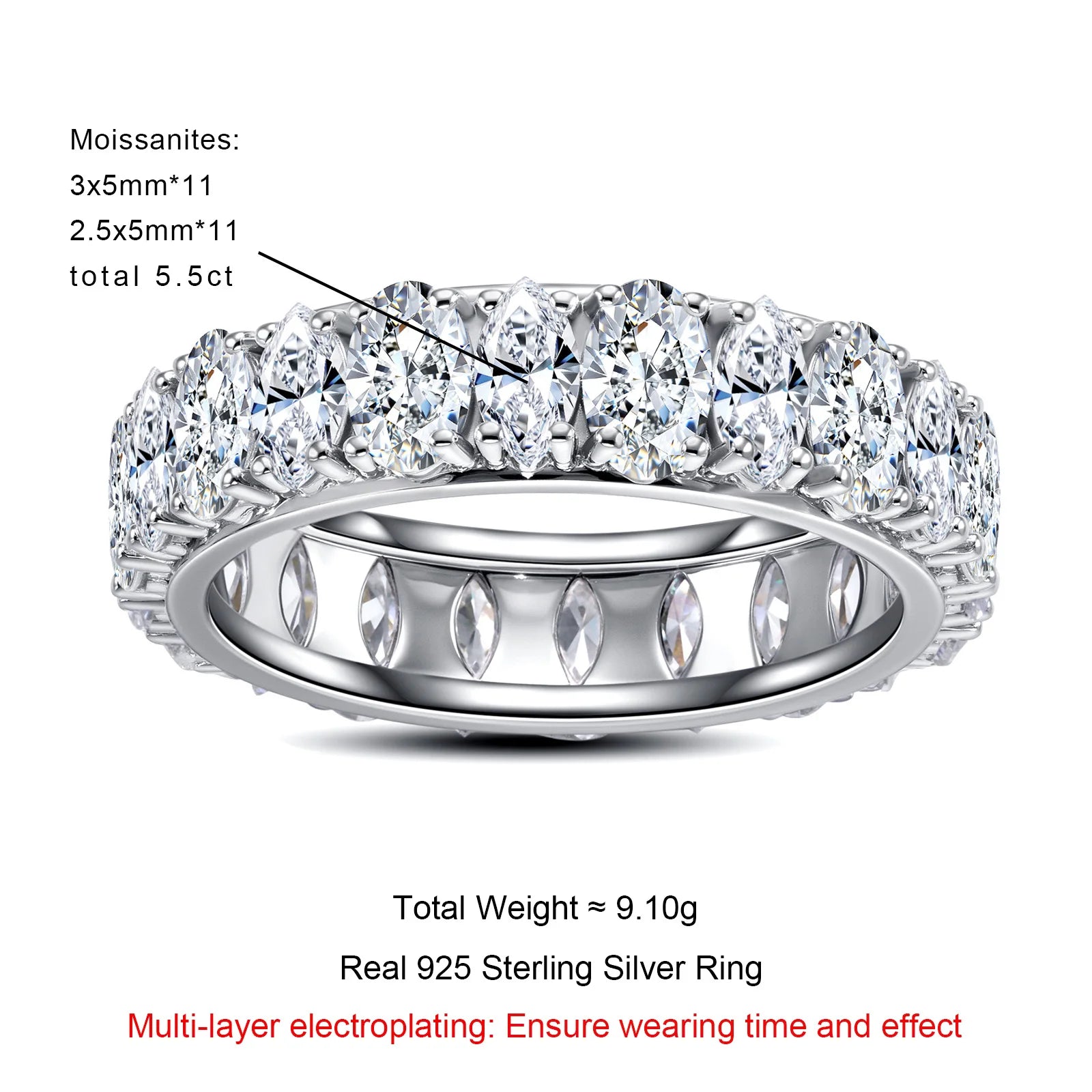 Iced Out Wedding Band Ring — 925 Silver