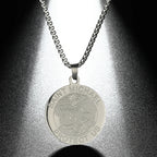 QIMING Dainty Saint George Pendant Necklace For Men Stainless Steel Warrior St. George's Dragon Medallion Mythology
