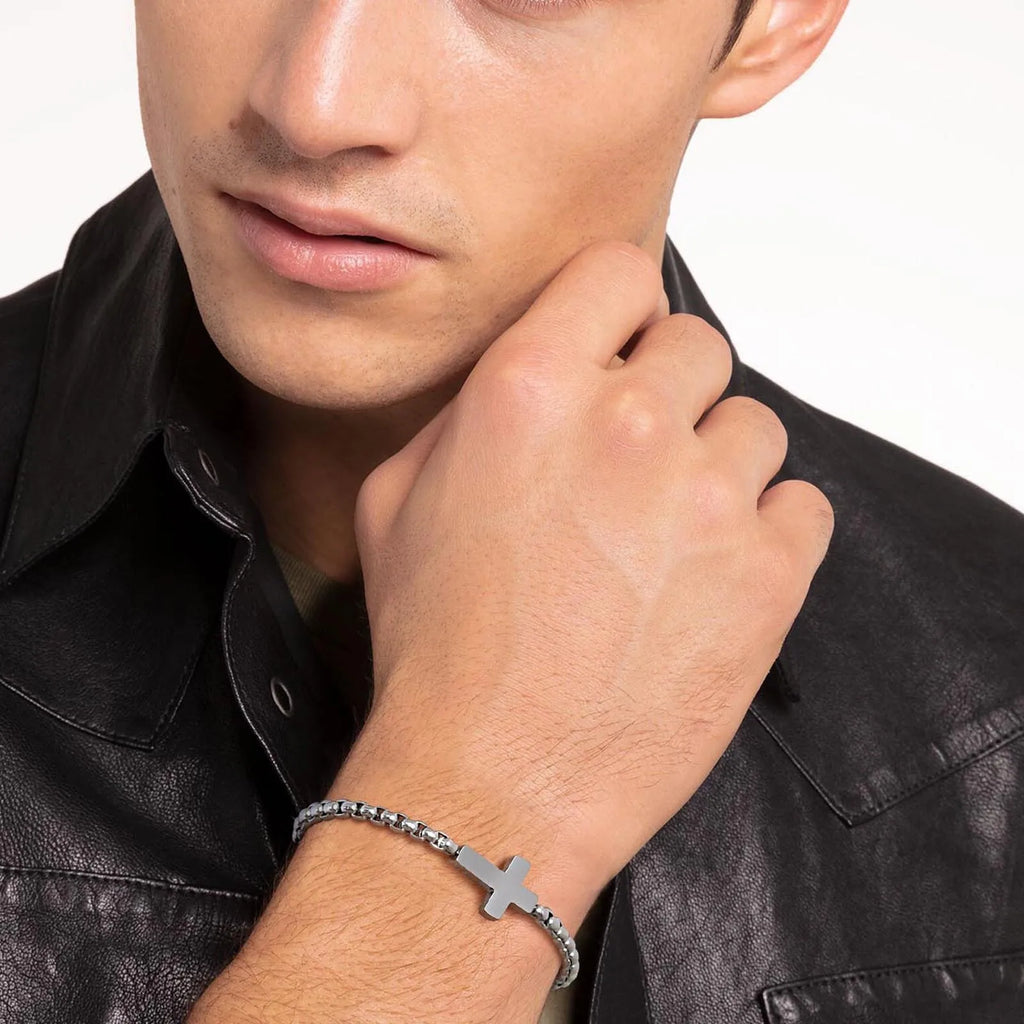 Cross Ball Chain Link Bracelet — Stainless Steel
