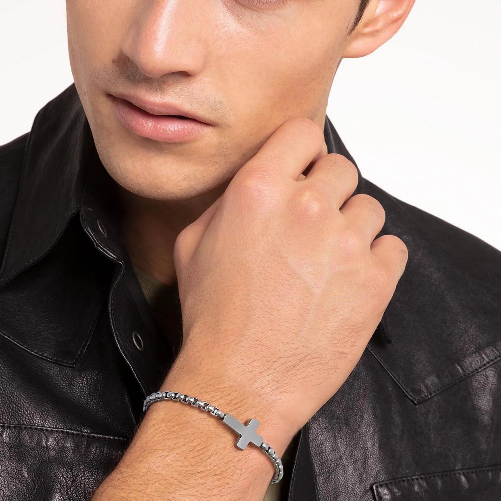 Cross Ball Chain Link Bracelet — Stainless Steel