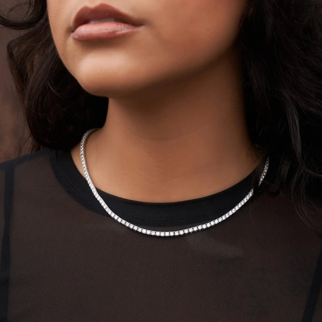 Tennis Chain Necklace for Men Women Iced Out Bling Necklace Prong-Setting 5A Cubic Zirconia Stones Fashion Jewelry