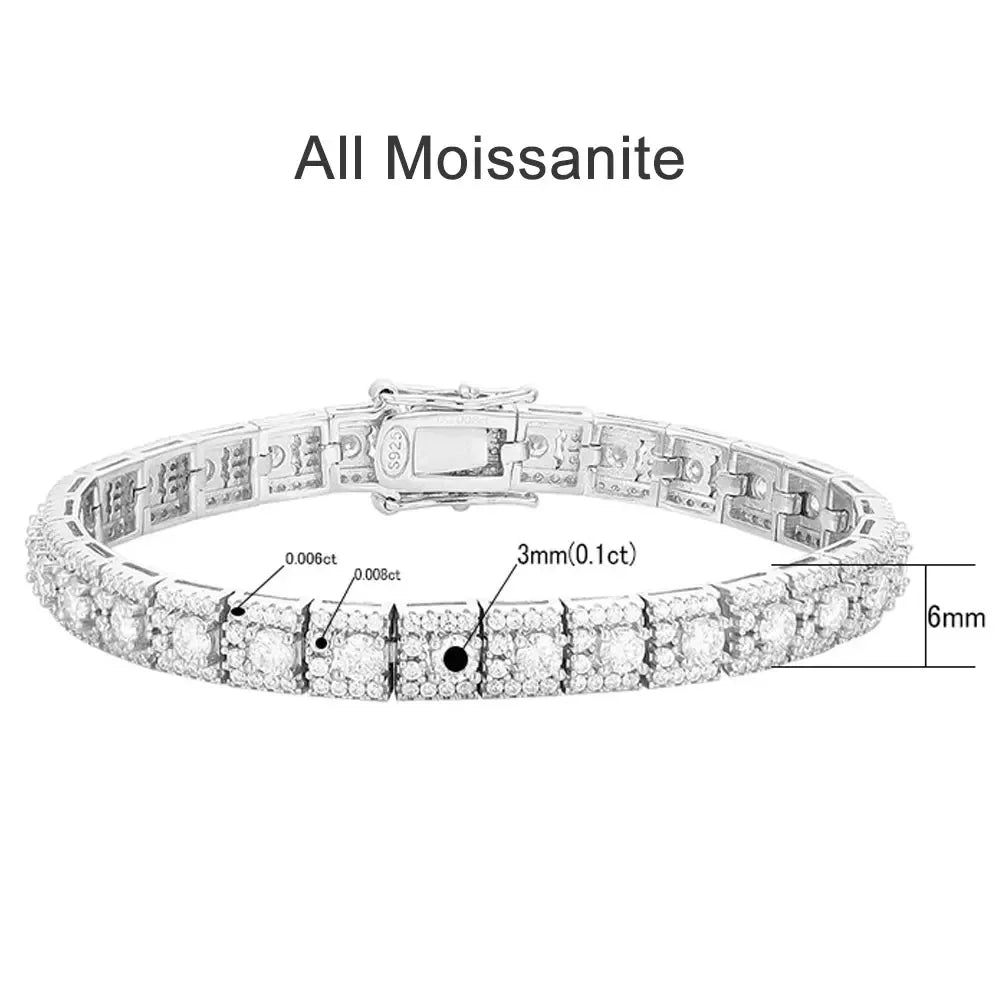 6mm Wide Cuban Link D Color VVS1 Moissanite Tennis Bracelet GRA Certified Pass Diamond Tester S925 Sterling Silver 18K