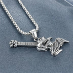 Hip Hop Rock Skeleton Men Guitar Instrument Pendant Necklace Retro Punk Silver Color Stainless Steel Chain Neck Jewelry Gifts