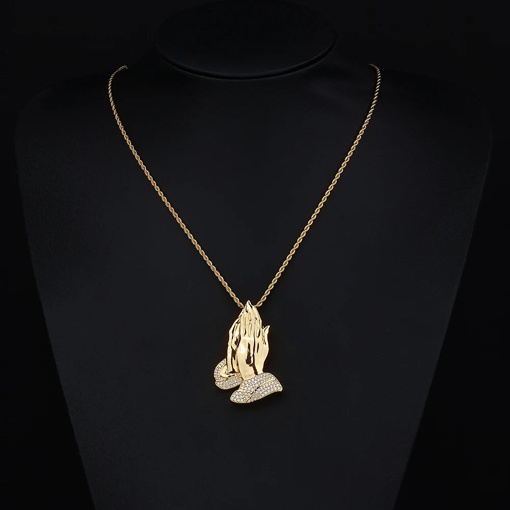 ESKEEM Wholesale Hip Hop Iced Out CZ Hamsa Hand Pendant Necklace Jewelry for Women Men Gold Silver Charm Diamond Pendant Gift