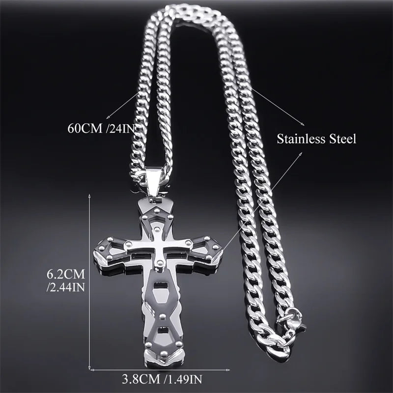 Cross Silver Pendant Necklace — Stainless Steel