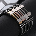 Fashion Stainless Steel Bracelets Men Wrist Band Black Grooved Rudder Silicone Mesh Link Insert Punk Wristband Casual