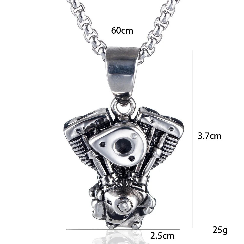 Silver Engine Pendant Necklace Stainless Steel
