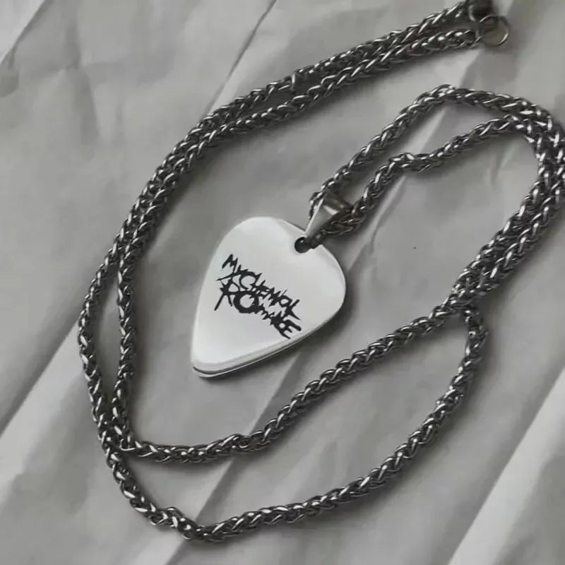 Stainless Steel My Chemical Romance Cosplay Necklace Rock Band Guitar Pick Pendant Choker Jewelry Accessories Men Women Gifts