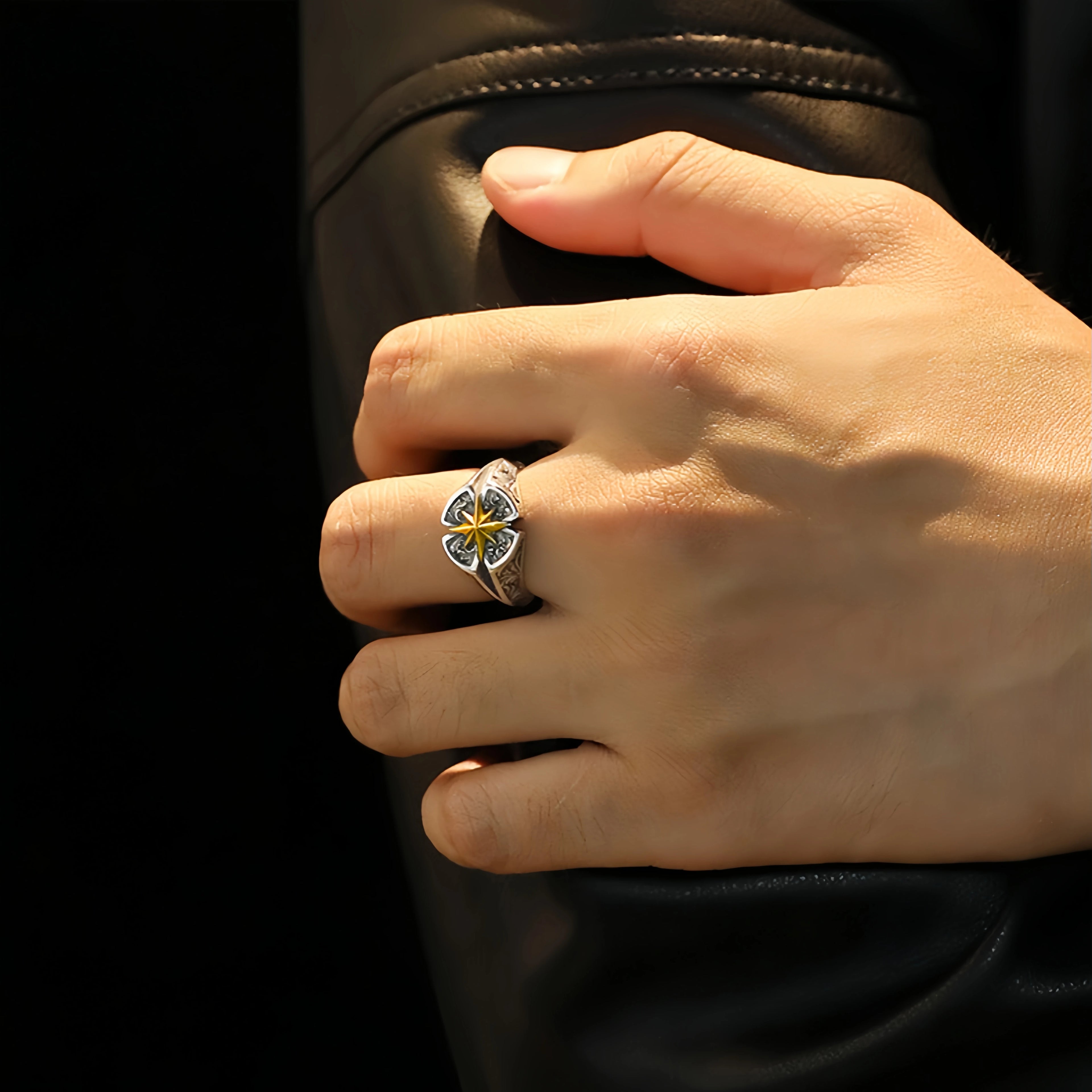 Retro Polaris North Star Adjustable Open Ring For Men Punk Gothic Edgy Brass Jewelry Unisex Accessories Good Fortune